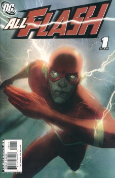 Cover: The Flash runs toward the viewer, surrounded by lightning