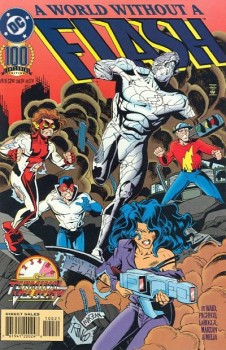 Cover: The Flash's allies rally around a crumbling statue.