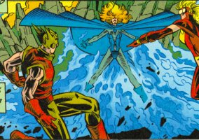 [Flash of 2591 (spiky Rocketeer) and Jesse Quick face a Cobalt Blue]