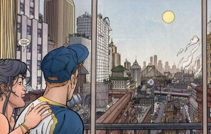[Downtown Keystone City as seen from Wally and Linda’s apartment]