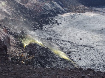 Steaming sulfur deposits in Halemaumau