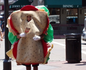 Guy dressed as a sandwich