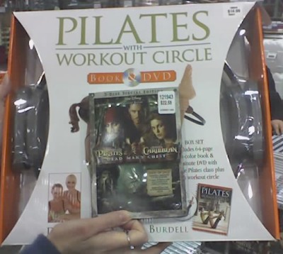 Pirates of the Carribbean 2: Dead Man’s Chest DVD in front of a Pilates set.