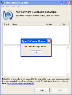 New software is available from Apple.... Your software is up to date.  No updates are available.