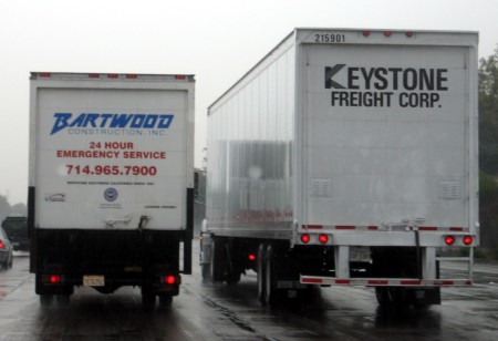2 trucks: Bartwood Construction & Keystone Freight