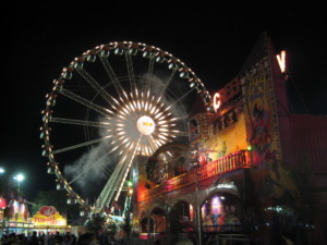 Ferris wheel and carnival at night.