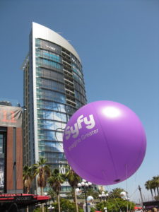 SyFy Balloon in front of the Omni Hotel.