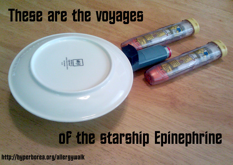 These are the voyages of the starship Epinephrine (The USS Enterprise in the form of two Epi-pens, an inhaler, and a saucer)