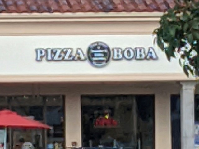 Storefront sign: PIZZA BOBA.